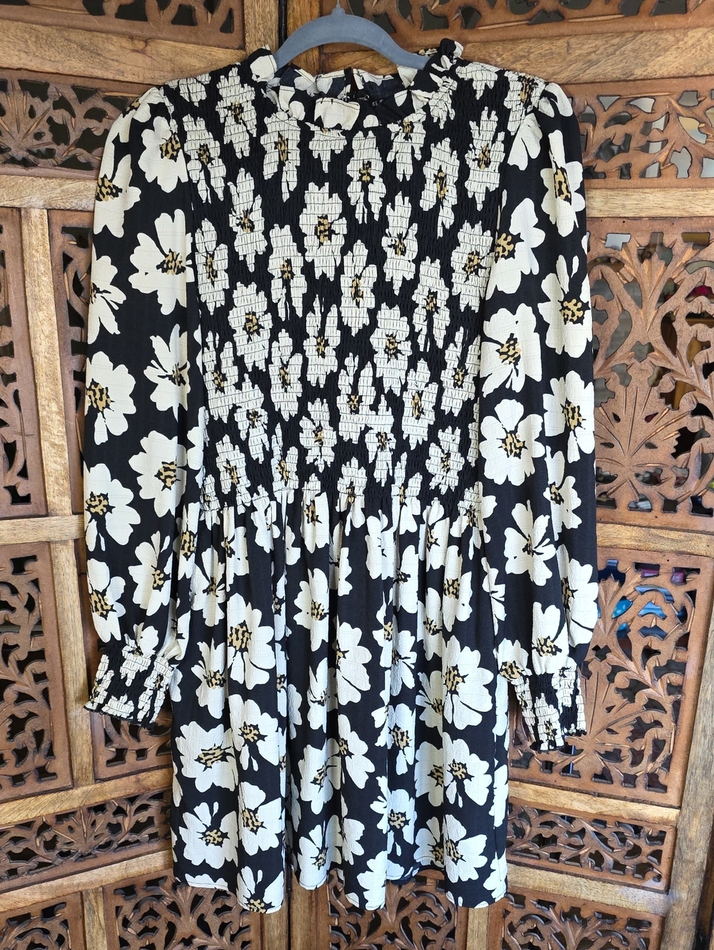 TCEC Black and White Floral Smocked Dress